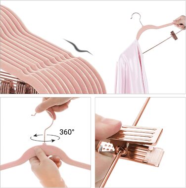 SONGMICS Clothes Hangers, 24 Pack, 42 cm, Clothes Hangers with Adjustable Clamps and Gold-Colored Hooks, Non-Slip, Space-Saving, for Skirts, Light Pink CRF14PK24, Standard, Pink (Light)