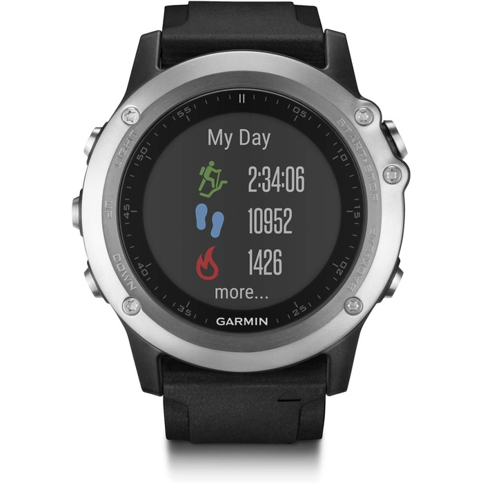 Годинник Garmin Fenix 3 GPS Multisport з мінеральним склом, срібний корпус, чорний ремінець та пульсометром на зап'ясті
