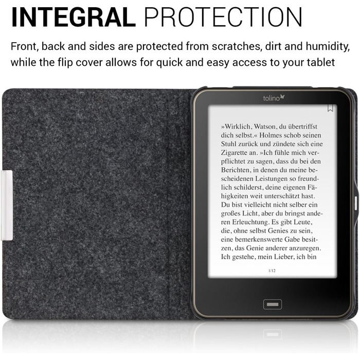 Чохол kwmobile для Tolino Vision 1/2/3/4 HD: захисна обкладинка з фетру, сірий колір
