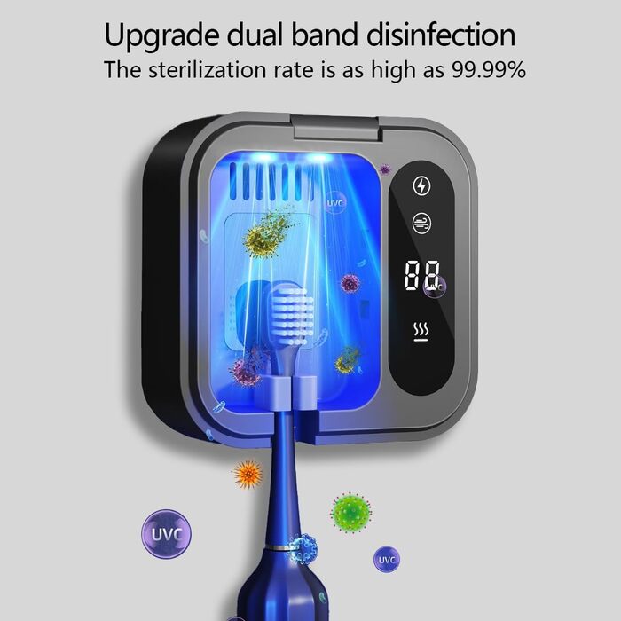 UV Toothbrush Sterilizer Toothbrush Sanitizer Holder, Drill-Free with Digital Display, Dual Mode, 99% Germ Elimination Rate