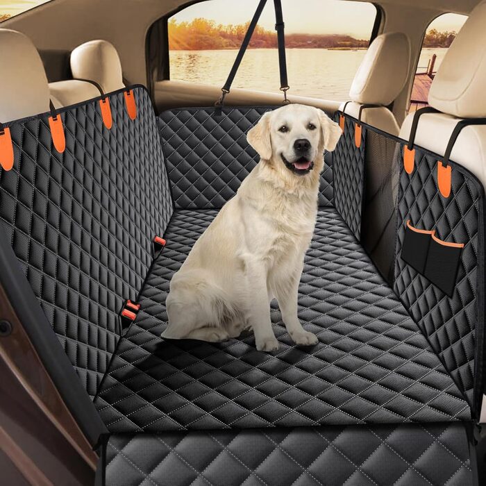 JOEJOY Dog Car Seat Cover - Waterproof & Scratch-Resistant Back Seat Protector with Side Flaps & Window, for Cars, Vans, SUVs - 135x144cm - Black