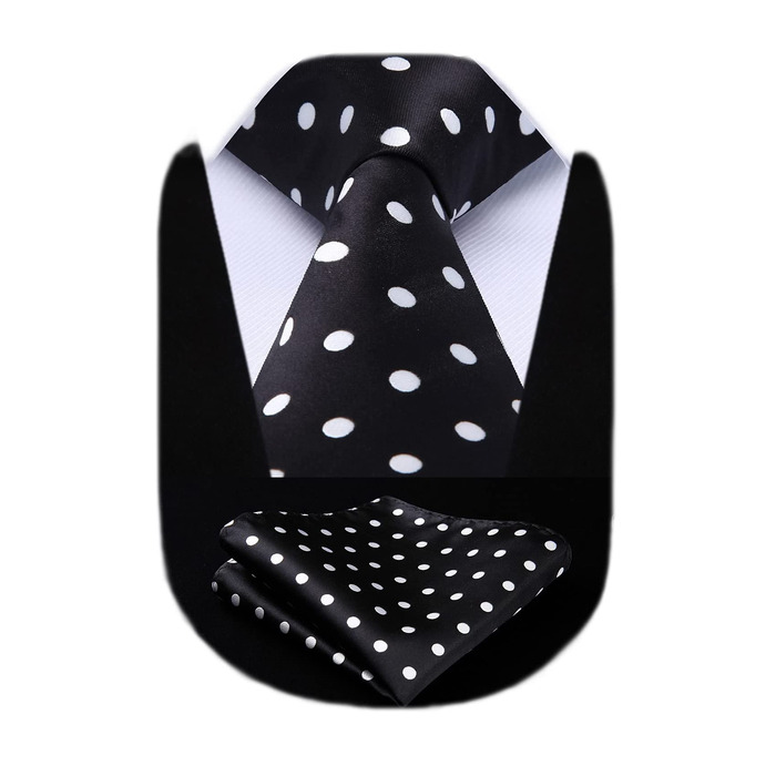 HISDERN Комплект краватки та нагрудного хустинки (чорний та білий)