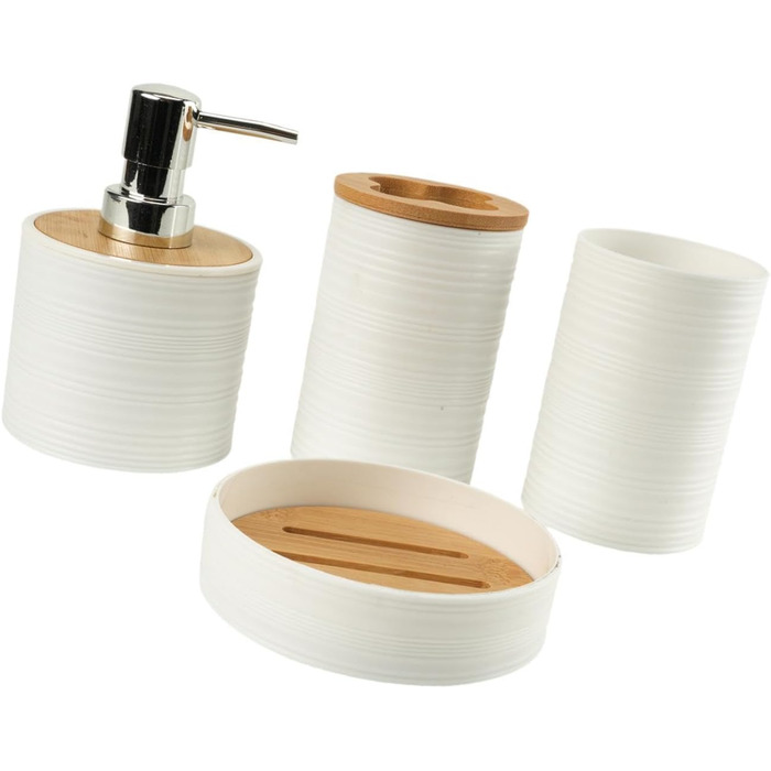 Набір аксесуарів для ванної кімнати Perfk 4X: мильниця, стакан для води, тримач для зубних щіток, зелений (білий)