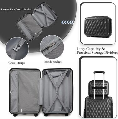 Набір валіз Sea Choice 4 шт. з жорстким корпусом, захист кутів, чорний (M-L-XL, 55/65/75 см) + косметичка, TSA-замок