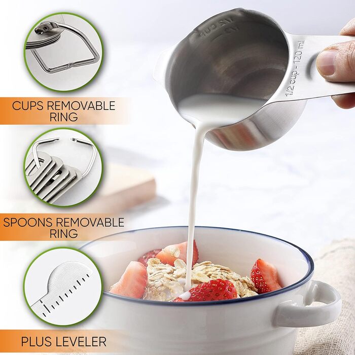 Набір магнітних мірних склянок та ложок Spring Chef (15 шт.), нержавіюча сталь, BPA-free, для випічки та приготування їжі