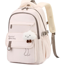 Шкільний рюкзак для дівчаток та хлопчиків-підлітків, рюкзак для жінок, великий шкільний ранець на 15.6 дюймів, рюкзак для ноутбука, шкільна сумка водонепроникна, рюкзак для школи, шкільні сумки для хлопчиків та дівчаток, бежевий колір