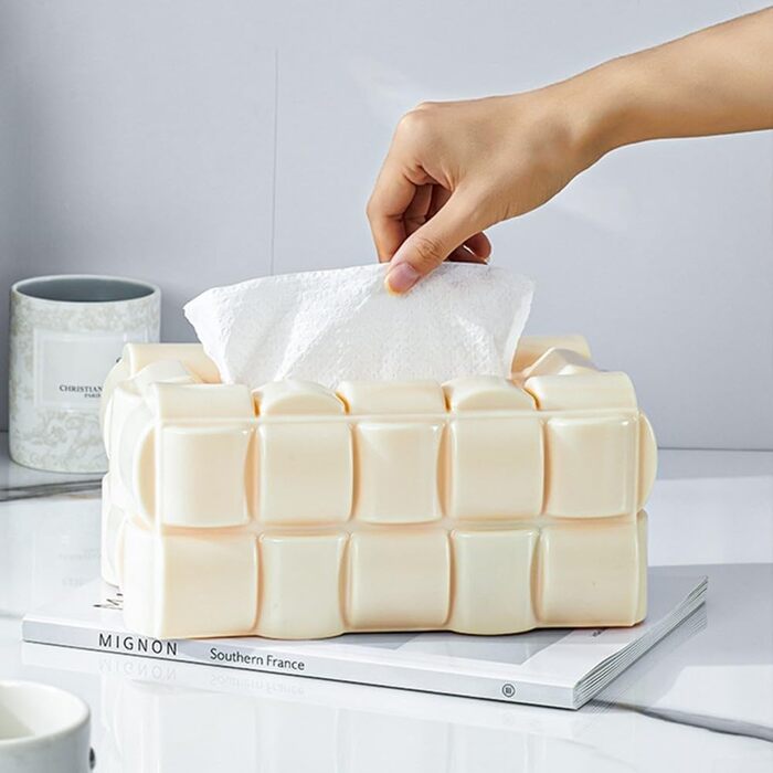 Tissue Box Holder, Multifunctional, Waffle Tissue Box Dispenser, Napkin Cover for Home, Office, Restaurant (Cream)