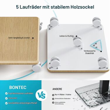 Мобільний стійка-підставка для ТБ BONTEC на колесах, 32-80 дюймів, дерев'яна основа, до 60 кг, білий
