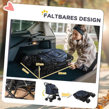 PawHut Buggy для собак та котів: зручний візок для вигулу домашніх тварин, блакитний, 76,5 x 52 x 95 см