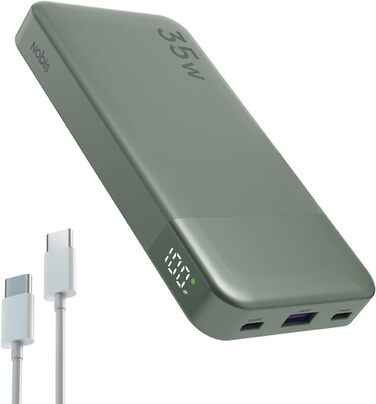 Power Bank NOBIS 35W 10000mAh з Digital Display, USB-C, Швидка зарядка PD/QC, для смартфонів, планшетів, камер (Зелений/Чорний)