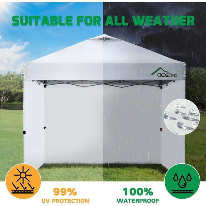 3 Side Walls for 3x3M Gazebo, Gazebo Side Wall for Garden Gazebo and Pop-Up Gazebo with Velcro, 210D Waterproof, Without Awning (White, 1 Side Wall)