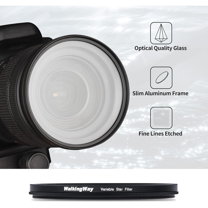 8-пелюстковий зірковий фільтр Walking Way 82 мм - зірковий ефект, оптичне скло, регульований, для фото та відео