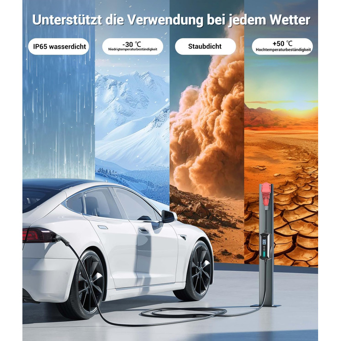 Портативний зарядний пристрій для електромобілів 11 кВт з LCD-дисплеєм, IP65, Schuko, 16A, для EV та PHEV