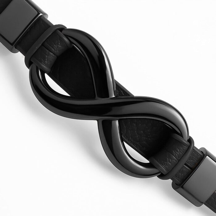 Браслет шкіряний чоловічий UNIQAL Infinity з нержавіючої сталі та натуральної шкіри (чорний/коричневий) + подарункова коробка 21 см
