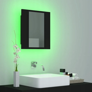 Шафа в ванну кімнату з дзеркалом та RGB LED-підсвіткою, чорна, 40x12x45 см