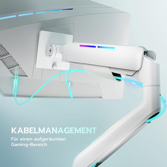 Кріплення для монітора ARES WING RGB - тримач для ігрового монітора, 17-49 дюймів, підходить для важких (20 кг) та вигнутих моніторів, регульована висота, для геймерів (білий)