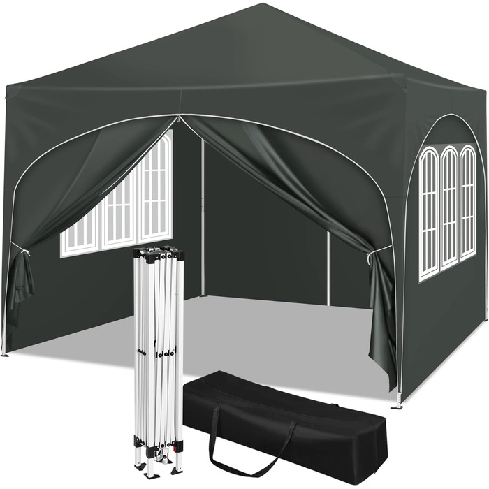 WOLTU Gazebo, Folding Gazebo 3x3 m, with 4 Side Walls, Party Tent Waterproof UV Protection 50+, Adjustable Height Garden Gazebo, with Carry Bag, for Outdoor Garden Camping Grey