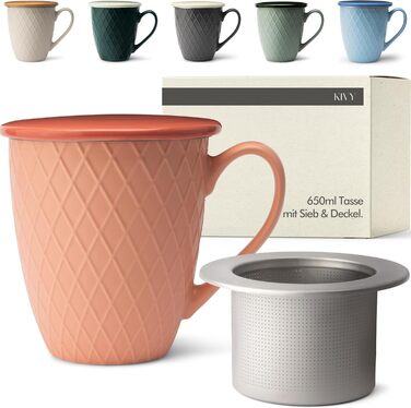 KIVY Large Teacup with Lid and Infuser [650ml] XXL Large Cup - Jumbo Cup - Large Teacup - Teacups - Tea Mug - Tea Cup with Lid - Teacup with Infuser - Large Cup - Teacup with Lid