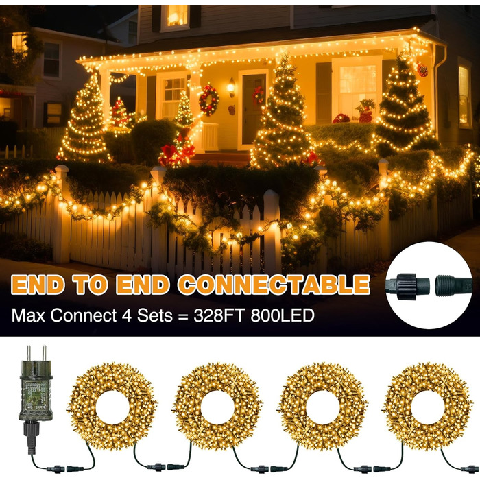 Льоноконекторна гірлянда BTfarm 20M 200 LED, тепле біле світло, з пультом, таймер, IP65, для дому та саду