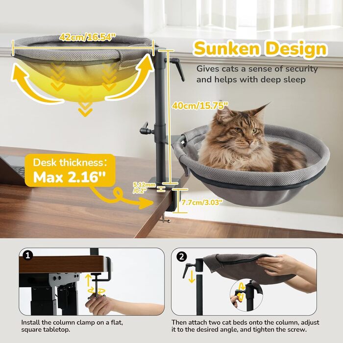 Підвісне ліжко для котів CATISM 360° обертання, лежанка, гамак, кошик для сну, підвісне ліжко для котів, 36x38 см, до 20 кг