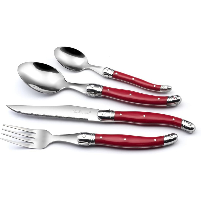 Набір столових приборів для стейка Lou Laguiole TRADITION, 48 предметів, нержавіюча сталь, червоні ручки, на 12 осіб