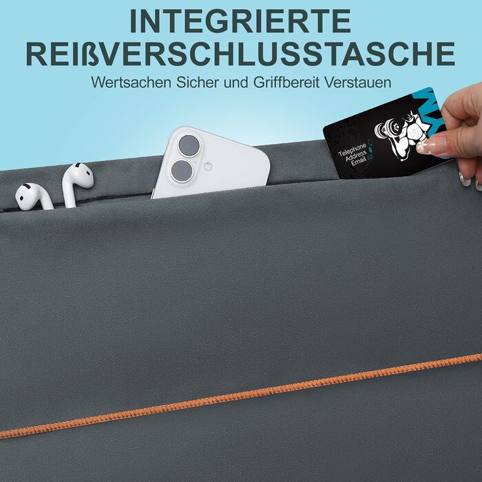 Набір спортивних рушників 2 шт. 120x50 см з кишенею на блискавці, мікрофібра, для фітнесу, тренувань, кемпінгу, подорожей (сірий-жовтий)