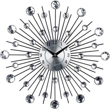Silver Glitter Wall Clock, Large Kitchen Clock, Modern Designer Quartz Wall Clock, Analog Wall Clock (Silver)