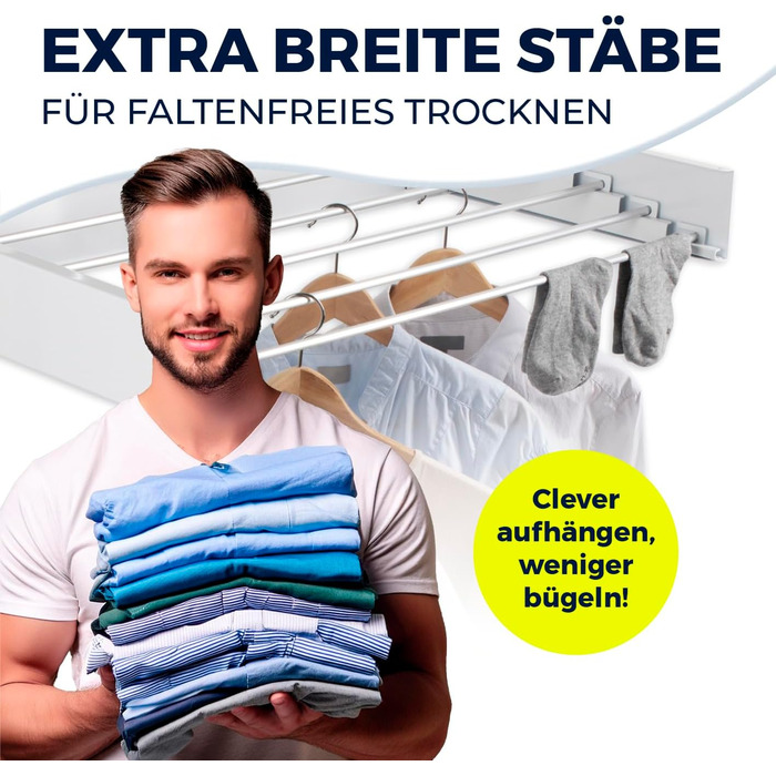 Сушарка для одягу EASYmaxx Wandwäschetrockner 400 на стіну – компактна та висувна, 80 x 40 x 10,5 см, 4 м довжини сушіння. Підходить для сушіння одягу в приміщенні та на вулиці без електроенергії.