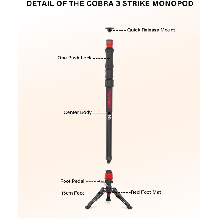 Однонога штатив iFootage Cobra 3 C180F-P з карбону, 181 см, до 8 кг