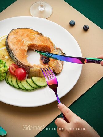 Набір столових приборів 24 предмети для 6 осіб, нержавіюча сталь 18/10, титанове покриття, кольоровий, з зазубреним ножем, для посудомийної машини