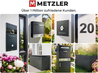 Поштовий ящик Metzler® з газетницею та табличкою з нержавіючої сталі V2A, стійкий до іржі, сучасний дизайн, 10 років гарантії на запчастини, опції монтажу та аксесуари, колір Eisenglimmer Db 703
