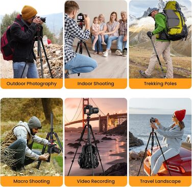 Штатив MACTREM 187 см (74 дюйми) з кульковою головкою 360° - штатив для камери, смартфона, iPad, Canon, Nikon, Sony, телескопа, лазерного рівня