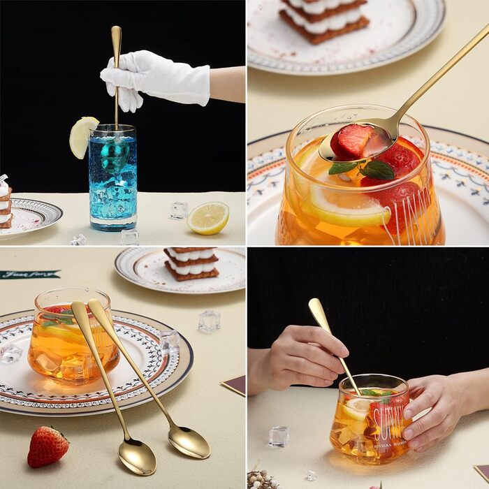 Набір ложок HOMQUEN з довгим руків'ям (8 шт.) - кавові, для коктейлів, чайні, з нержавіючої сталі (сріблясті)