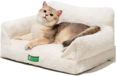 MEWOOFUN Cat Sofa, Cat Bed for Indoor Cats, Cute Kitten Bed Pet Sofa with Removable, Washable Cover and Non-Slip Bottom for Small Dogs (White, S)