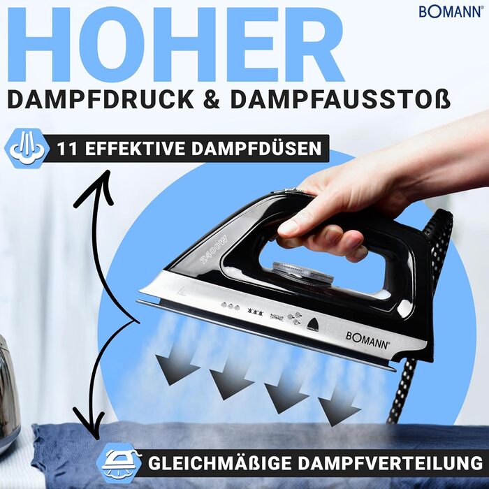 Праска-парогенератор Bomann DBS 6034 CB (2024) | 3,5 bar, 1,2L, 2400W, Anti-Drop | Чорний