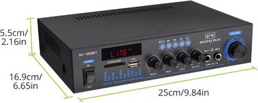 LiNKFOR стерео підсилювач Bluetooth для дому та авто з FM-радіо, USB/SD/MP3, LED-дисплей, HiFi аудіо, 29.5×23×10 см