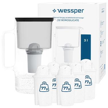 Скляний фільтр-кувшин Wessper D2 BOROSILICATE 3л, чорний + 6 фільтрів