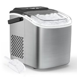 PALINTH Ice Maker - Compact Countertop Ice Machine, 9 Cubes in 6 Minutes, Self-Cleaning, Portable for Kitchen, Office, Bar & Party (1.2L, Silver)