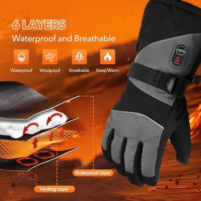 Гріючі рукавички для чоловіків та жінок з акумулятором 5V 5000mAh, 3 режими нагріву, для мотоциклів, велосипедів, катання на лижах