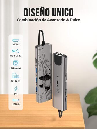 Lemorele USB-C хаб – адаптер USB-C 9 в 1 з алюмінієвим корпусом. Gigabit Ethernet, 4K HDMI, 100W PD, 3 USB-A, USB-C, SD/TF, док-станція для MacBook, iPad, Windows, Switch, Chromecast