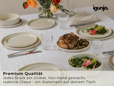 Igunga Stoneware Dinnerware Set - 12 Piece Set for 4 | Reactive Glaze Beige Tableware - Handcrafted Premium Quality