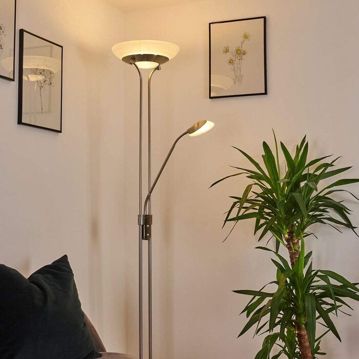 LED торшер Rom з металу, диммування, поворотний диммер на корпусі, 18W (1600Lm) + 5W (480Lm), 3000K (тепле біле світло), регульований бра, Нікель Матовий