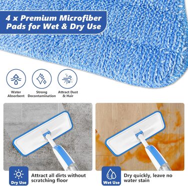 Швабра з розпилювачем MANGOTIME: швабра з розпилювачем, моп, швабра для підлоги з баком для води та 3 насадки для миття більшості поверхонь (біла)