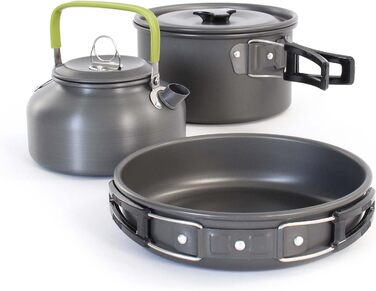 Набір кухонного посуду для кемпінгу 12 предметів: каструлі, сковорідки, чайник | Кухонний набір для відпочинку на природі