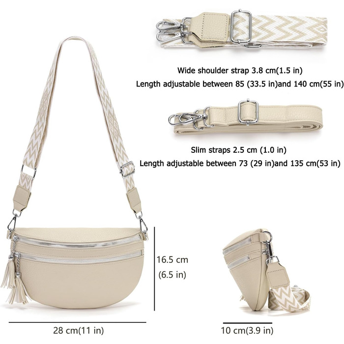 Сумка на пояс жіноча бежева через плече середнього розміру Crossbody Bag з відділенням для карт та 2 ремінцями A-beige