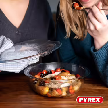 Pyrex 4-in-1 – Set with 2 Casserole Dishes – 1.6L and 2.3L – Borosilicate Glass – Steaming – Microwave Safe – Dishwasher Safe Set with 2 Casserole Dishes, 1.6L and 2.3L