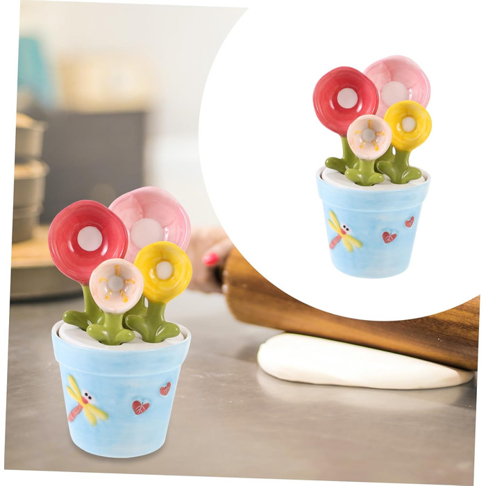 Garneck 2 Sets Back Spoon Measuring Spoon Measuring Figure Measuring Spoon Porcelain Salt Spoon Coffee Measuring Spoon Kitchen Helper Cactus Measuring Cup Ceramic