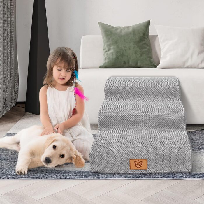 3-Step Dog Stairs, Non-Slip Pet Stairs for Small Dogs, Washable Dog Stairs 40cm High, Portable Dog Ramp Cat Stairs with Washable Cover for Sofa Bed