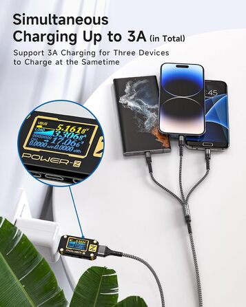 Мульти USB кабель RAVIAD 3 в 1 (2 шт x 2м) для iPhone, Samsung, Huawei та інших – сірий