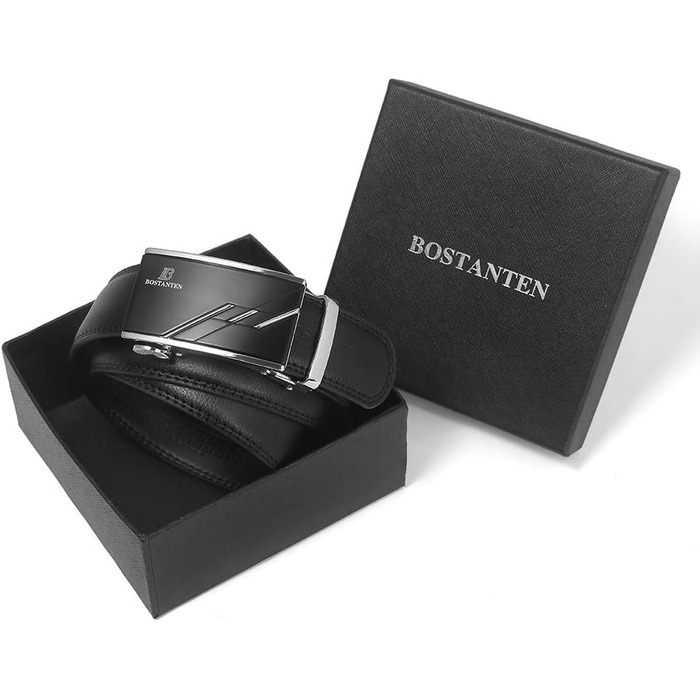 Шкіряний чоловічий ремінь BOSTANTEN з автоматичною пряжкою (рачет), 35 мм, чорний, довжина 115 см (на талію 32-38 дюймів), класичний бізнес-стиль